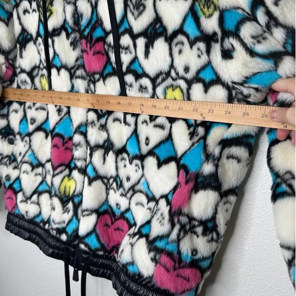 Moncler Grenoble White Heart Print Faux Fur Fuzzy Oversized Hoodie Jacket Large - Picture 15 of 16